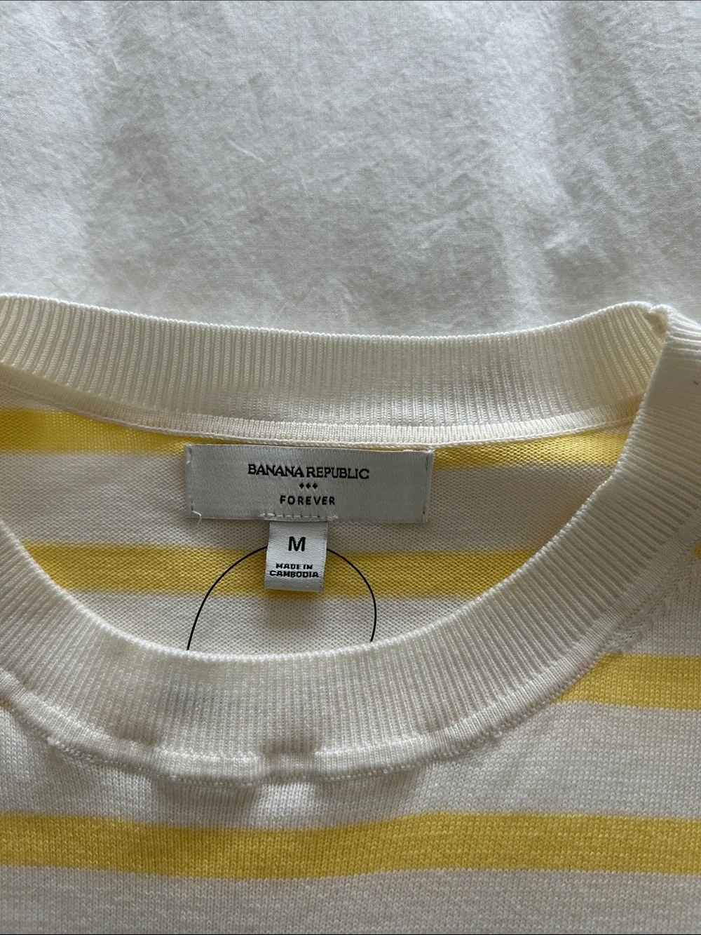 Banana Republic Cream and Yellow Striped Short-Sleeve Crewneck